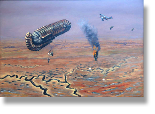 Rescue Apperatus for Aeronautics
Oilpainting on canvas
WW1 Parseval-Siegsfeld "Drachen"
100 x 70 cm
Framed with wingframe